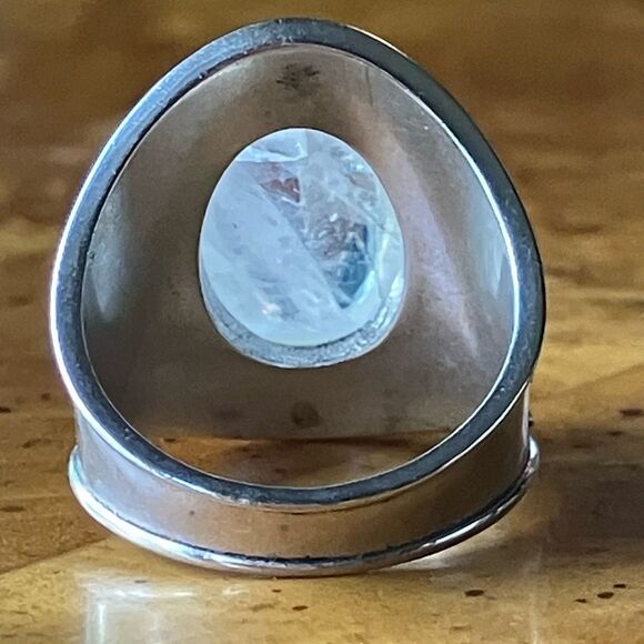 Natural Rainbow Moonstone Sterling Silver Cocktail Ring Size 6 - Picture 5 of 9